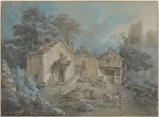 Farm Scene, by Jean-Baptiste Hüet, chalk, 1779