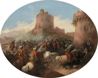 Episodio de una batalla del siglo XIV, by Manuel Miranda, oil, 1864