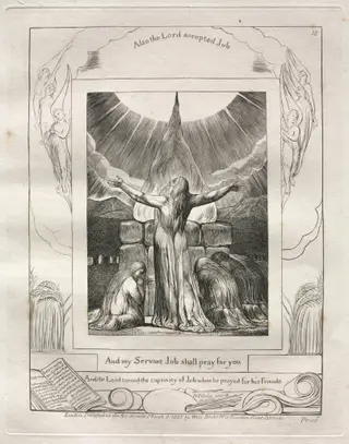 The Book of Job:  Pl. 18, And my Servant Job shall pray for you, by William Blake, 1825