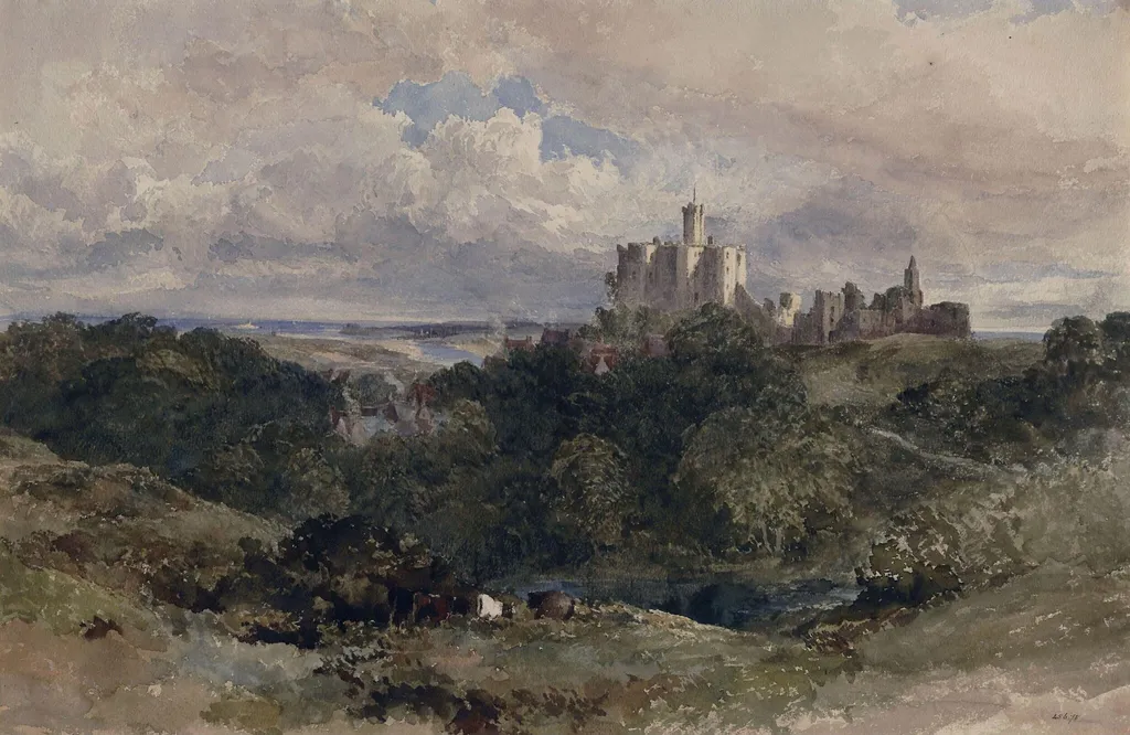 Warkworth Castle, by William Bennett, watercolor, 1830