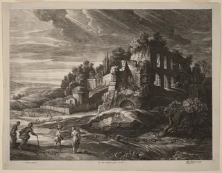 Landscape with Large Roman Ruins, by Schelte Adams Bolswert, ink, 1638