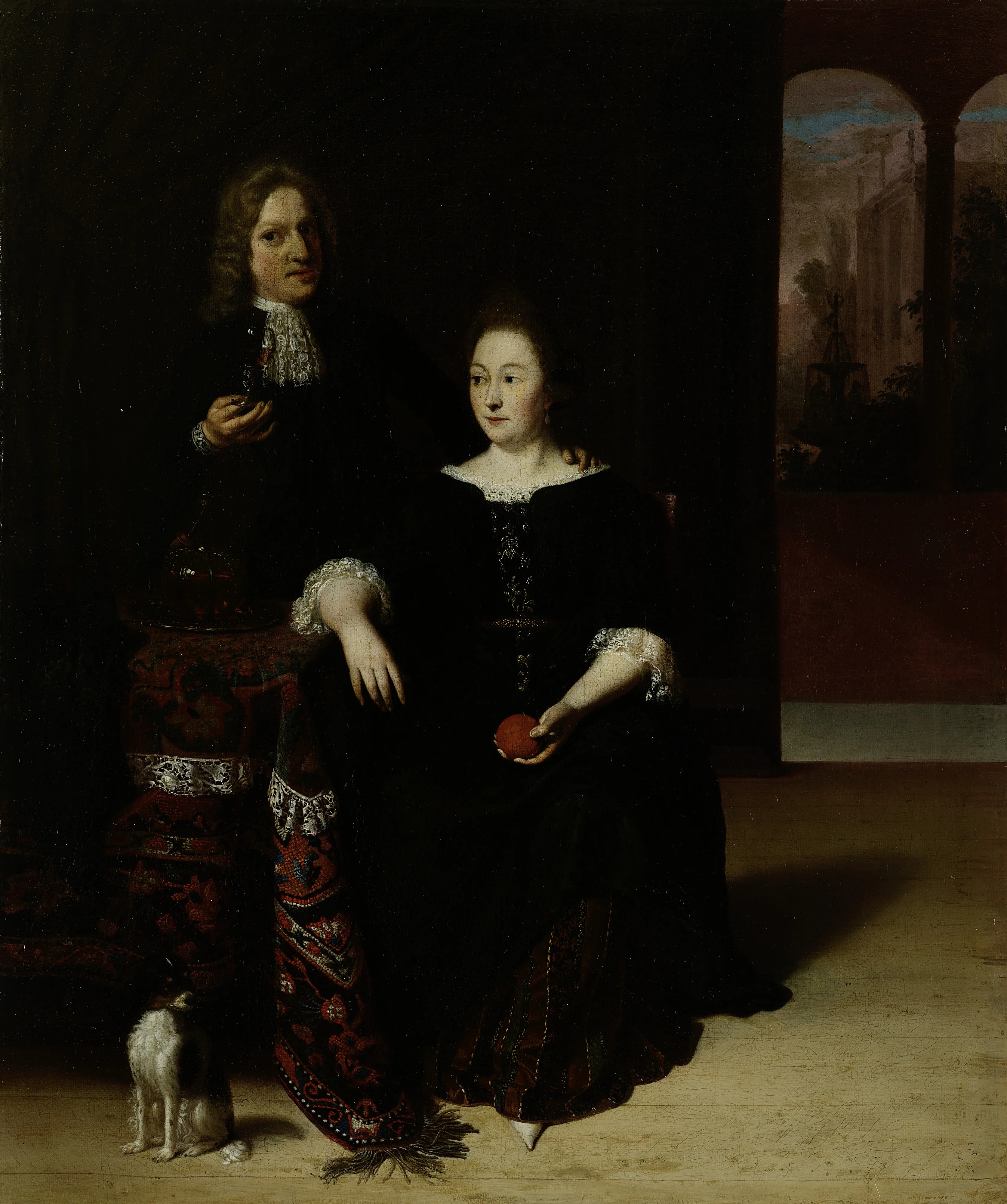 Portrait of a woman and a man in an interior, detail