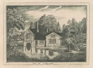 House by a Pond, by Bass Otis, ink, 1819