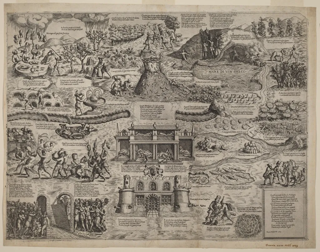 The Land of Cockaigne, by Niccolò Nelli, ink, 1564