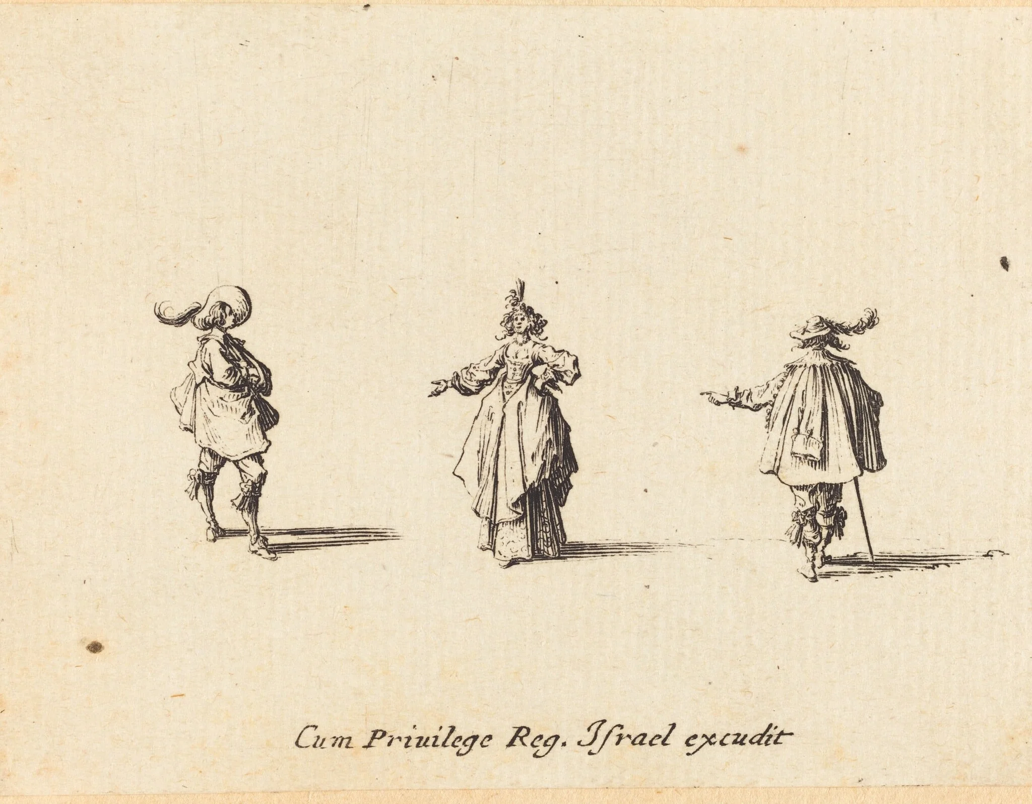 Lady with Outstretched Arm, and Two Gentlemen, detail