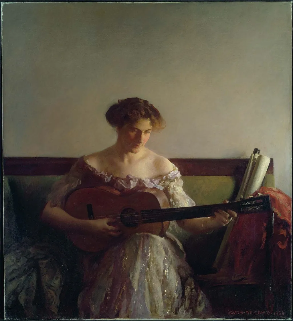 The Guitar Player, by Joseph DeCamp, oil, 1908