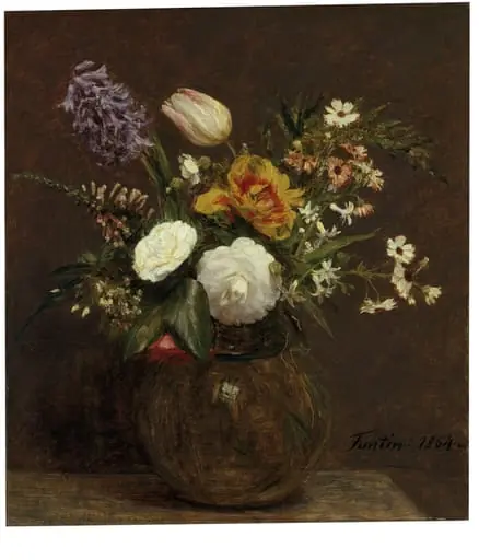 Flowers: Tulips, Camellias, Hyacinths, by Henri Fantin-Latour, oil, 1864