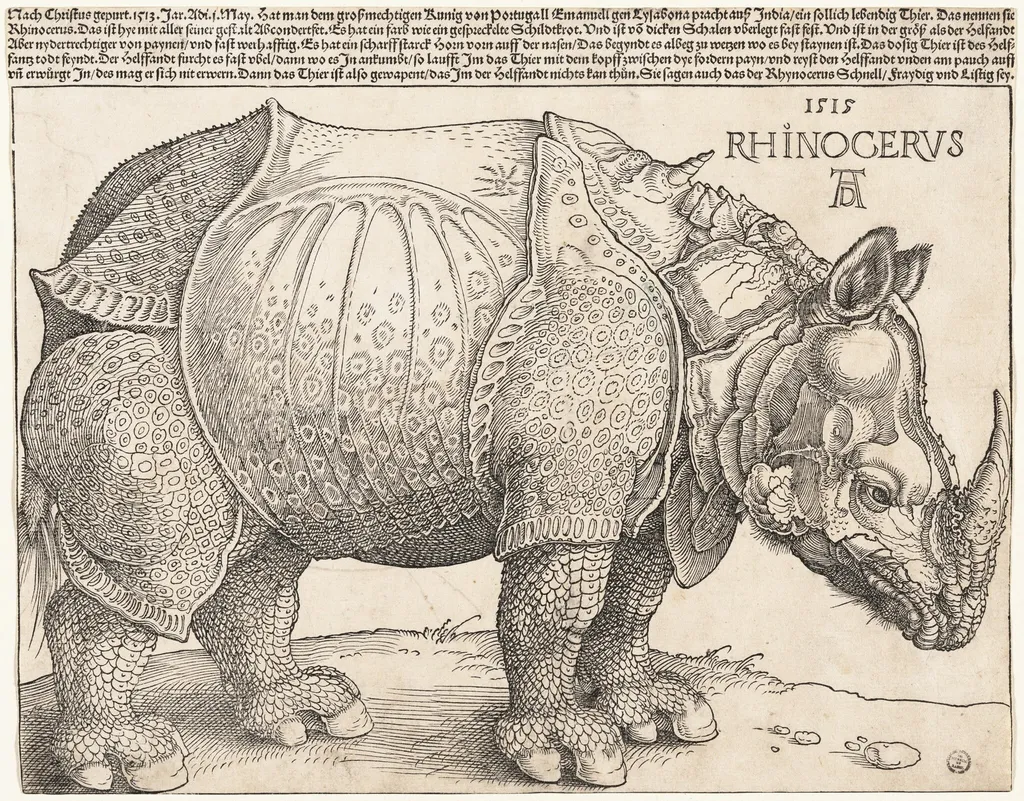 The Rhinoceros, by Albrecht Dürer, ink, 1515