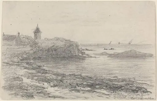 The Coast at Concarneau, by Eugène Boudin, graphite, 1861