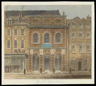 The Italian Opera House, Haymarket, prior to the fire of June 1789, by William Capon, watercolor, 1788