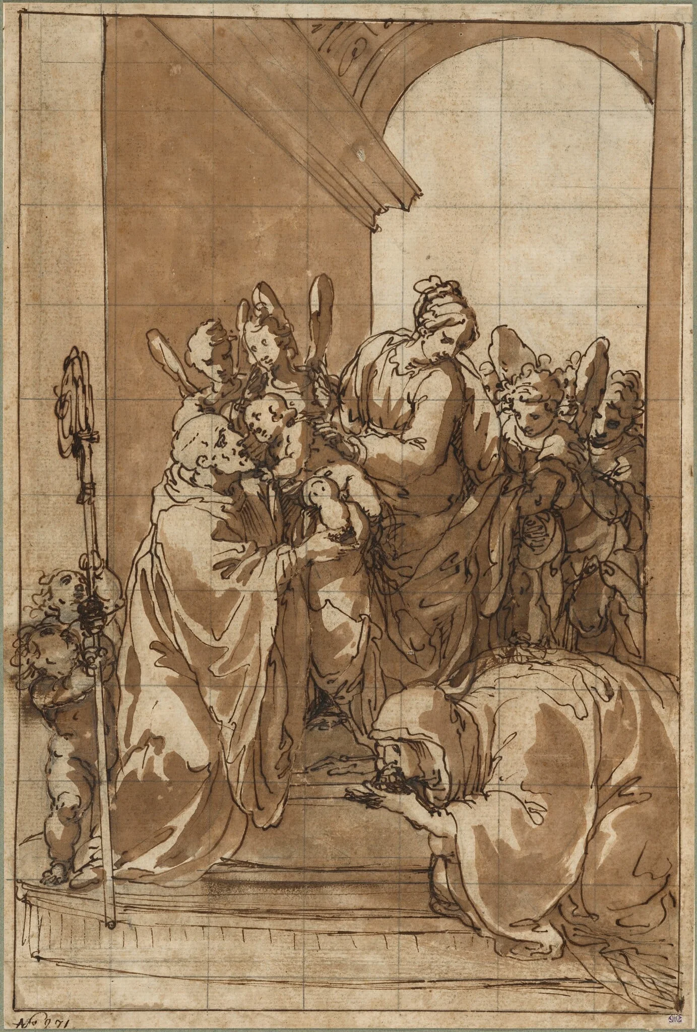 Madonna and Child with Angels, Saint Benedict, and Saint Scholastica, detail