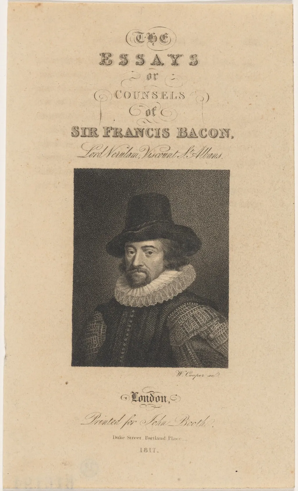 The Essays or Counsels of Sir Francis Bacon, by Thomas Chambers, ink, 1817