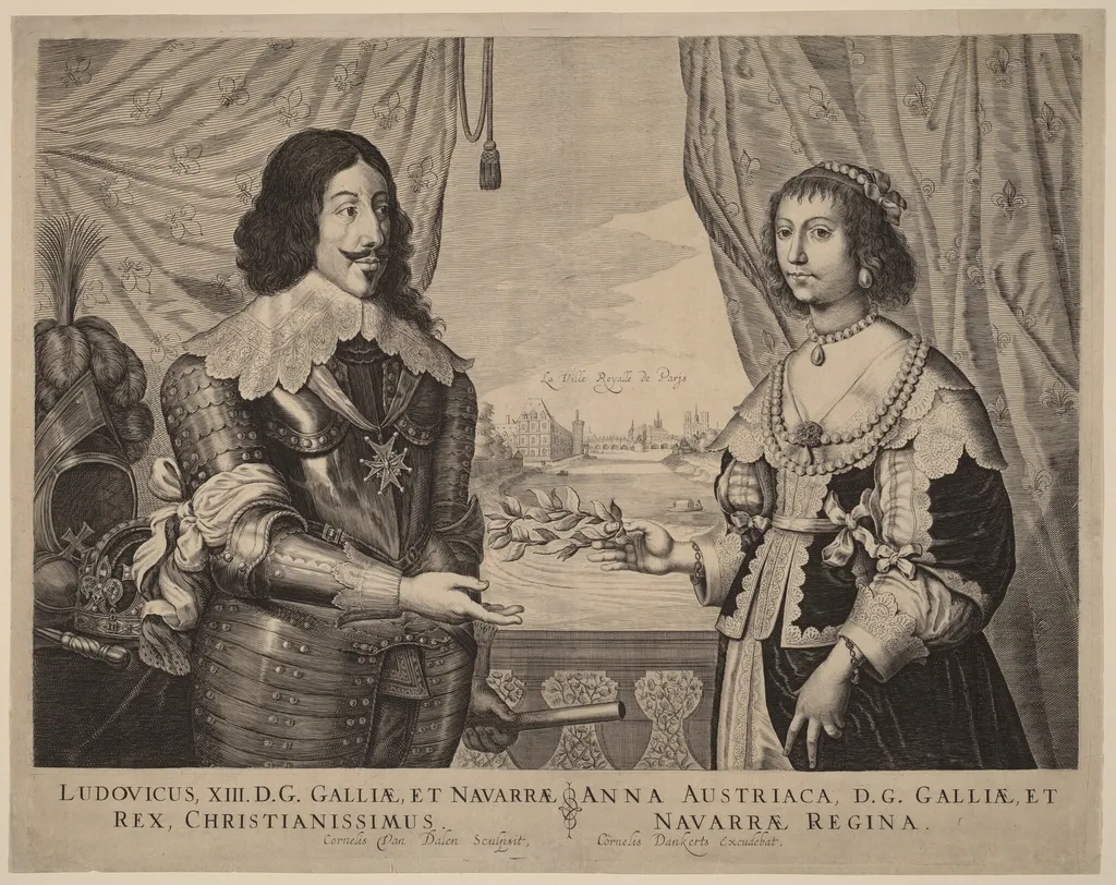 King Louis XIII of France and Anne of Austria, by Cornelis van Dalen I, ink, 1629