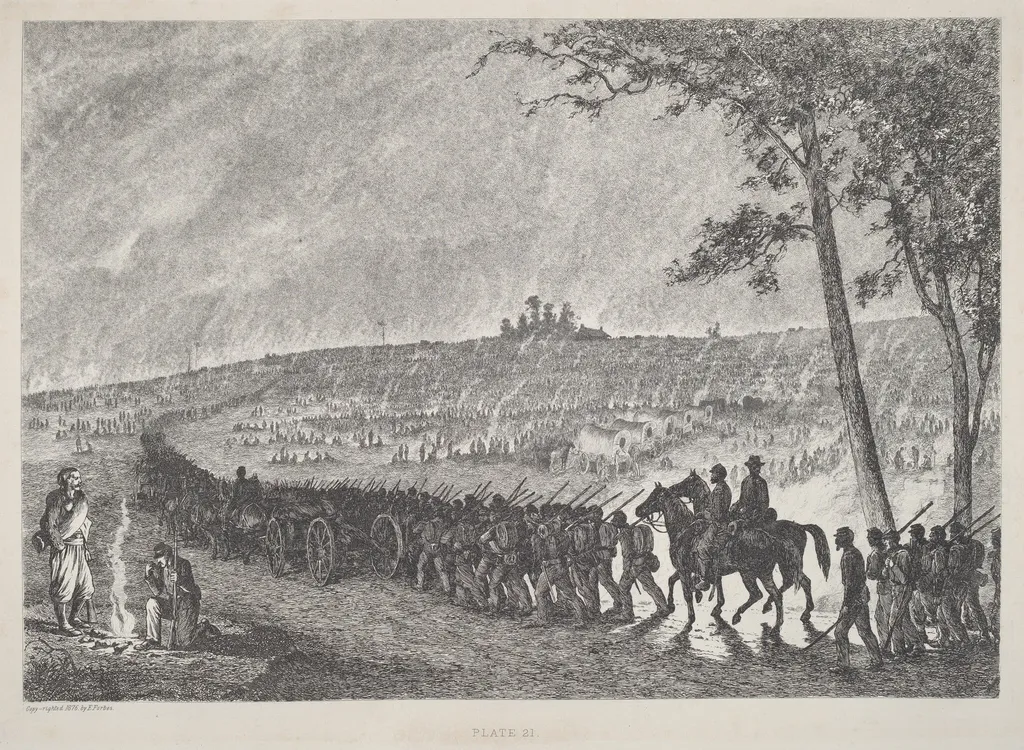 Going Into Camp at Night, by Edwin Forbes, ink, 1876