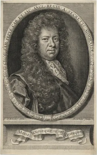 Samuel Pepys, Secretary to the Admiralty, Diarist, by Robert White, ink, 1674