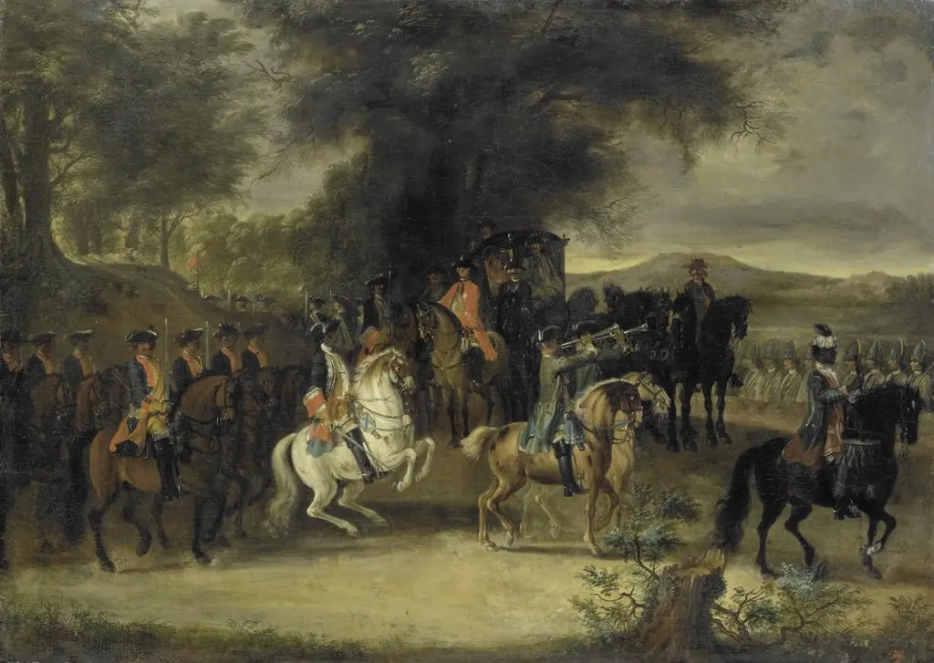 Inspection of a Cavalry Regiment, perhaps by William of Hesse-Homburg, by Cornelis Troost, oil, 1742