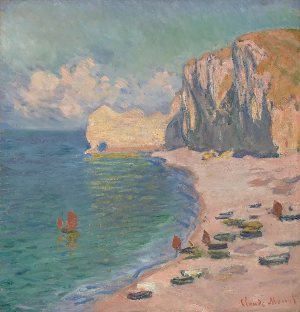Étretat: The Beach and the Falaise d'Amont, by Claude Monet, oil, 1885