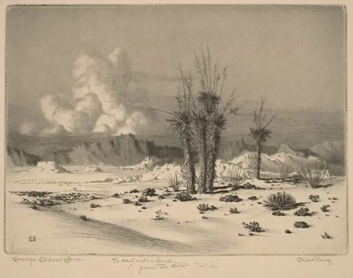 Evening, Arizona, by George Elbert Burr, ink, 1930