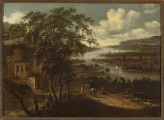 Landscape, by Dionys Verburg, oil, 1698