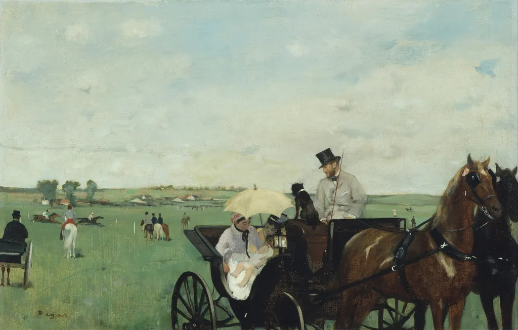 At the Races in the Countryside, by Edgar Degas, oil, 1869