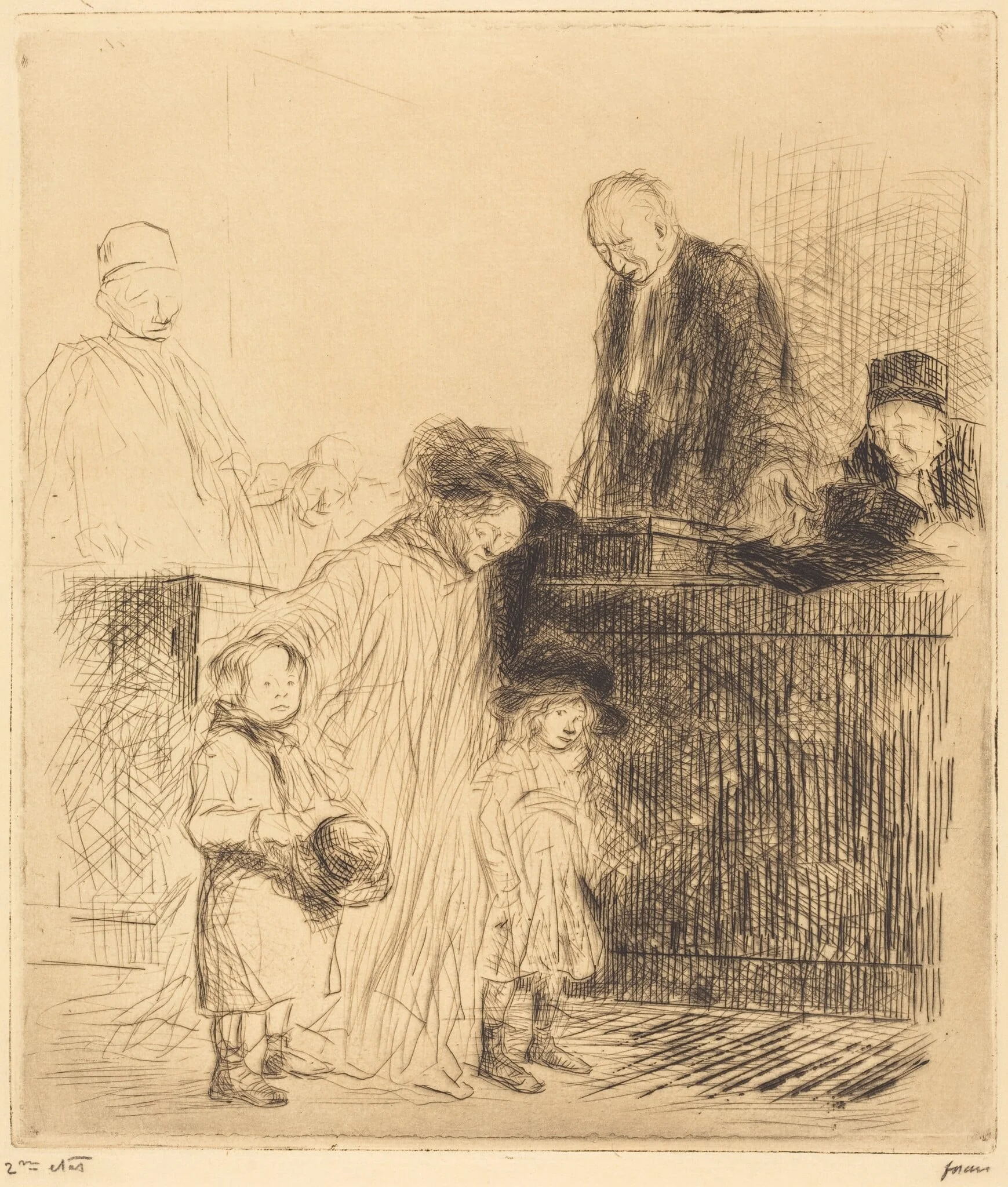 La sortie de l'audience (1ère planche) (Coming Out of the Hearing) (first plate), detail