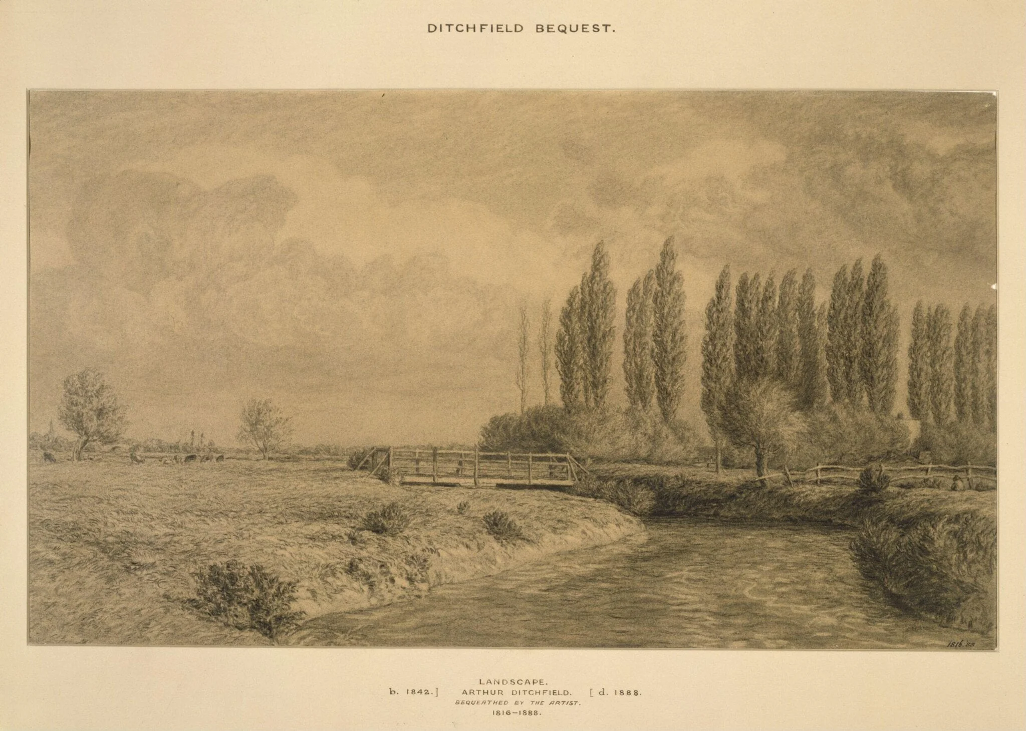 Landscape with bridge over a river, detail