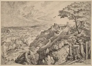 S. Hieronymus in Deserto (Saint Jerome in the Desert), by Lucas van Doetechum, ink, 1556