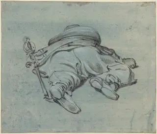 A Cavalier Lying on the Ground, by Jan Both, chalk, 1640