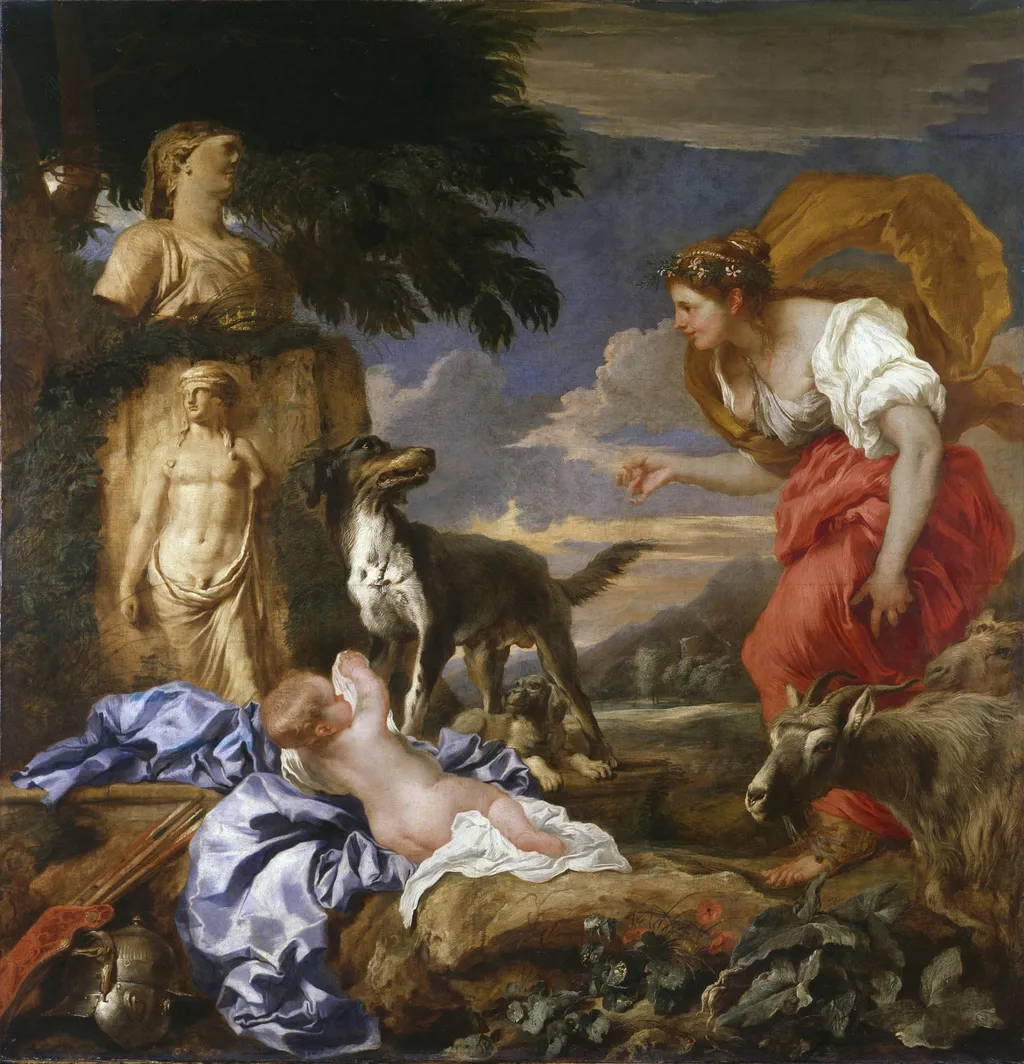 Cyrus with the Shepherd's Wife Spako, by Giovanni Benedetto Castiglione, oil, 1655