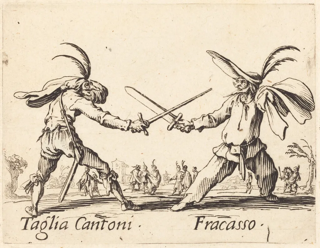 Taglia Cantoni and Fracasso, by Jacques Callot, ink, 1622