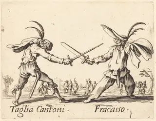 Taglia Cantoni and Fracasso, by Jacques Callot, ink, 1622