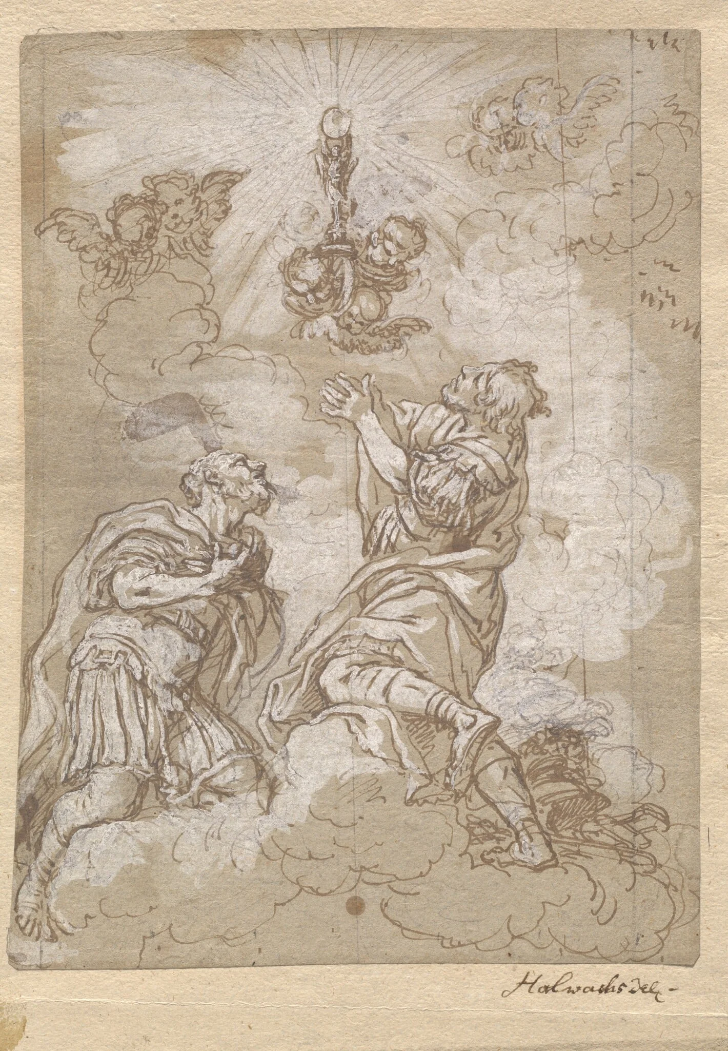 Two Soldier Saints Adoring the Host, detail