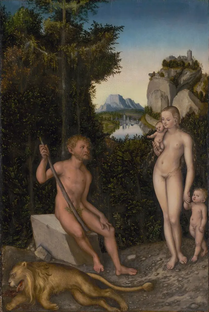 A Faun and His Family with a Slain Lion, by Lucas Cranach the Elder, oil, 1526