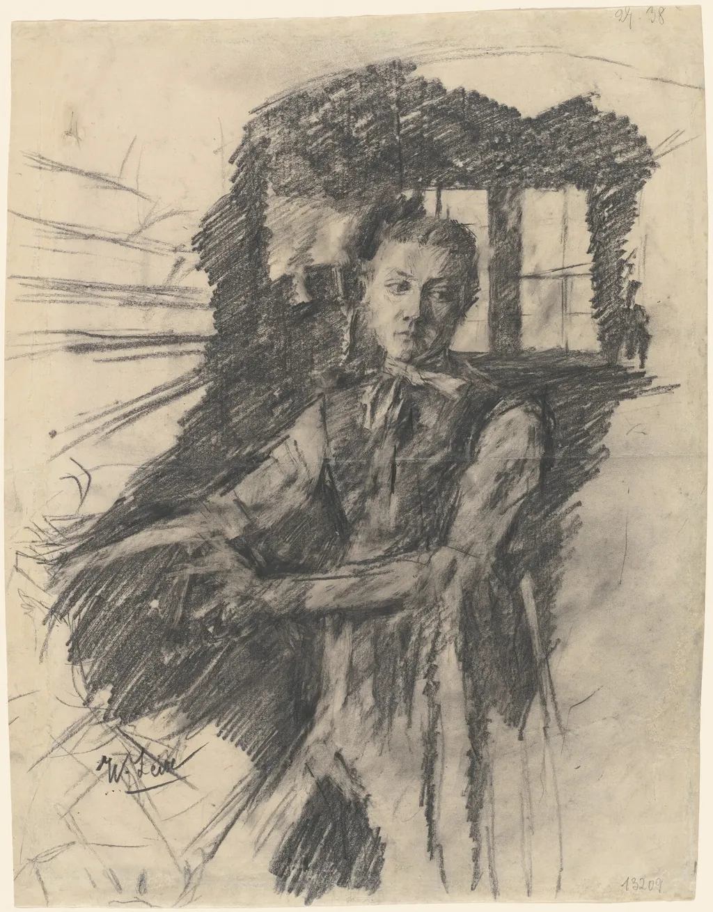 Malresl Working in the Kitchen, by Wilhelm Leibl, graphite
