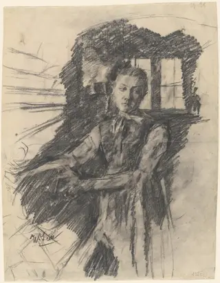 Malresl Working in the Kitchen, by Wilhelm Leibl, graphite