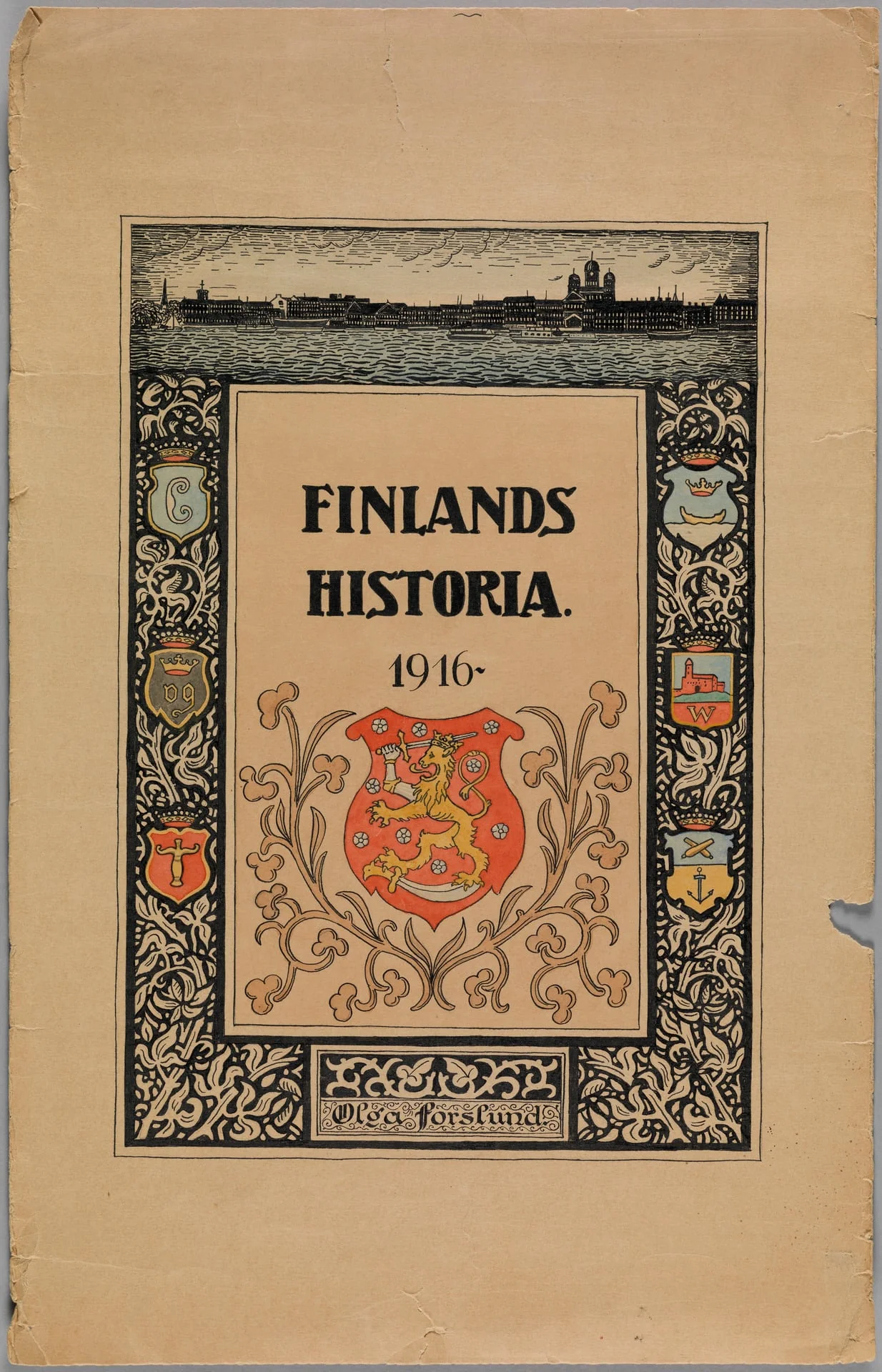 Kirjankannen malli teokseen Finlands Historia, detail