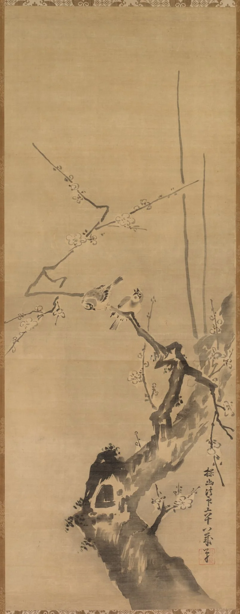 Sparrows on Blossoming Plum, detail