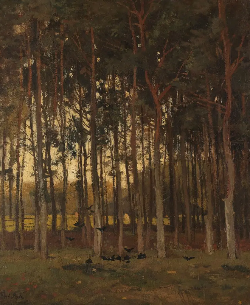View in the Woods, by Théophile de Bock, oil, 1894
