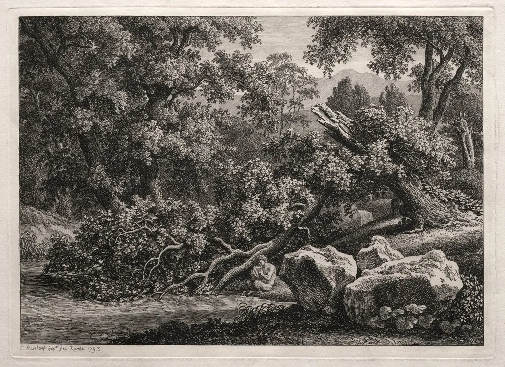 Heroic Landscape: The Satyr Playing the Flute, by Johann Christian Reinhart, 1795