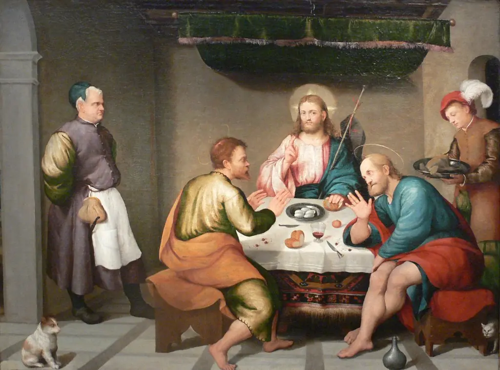 The Supper at Emmaus, by Jacopo Bassano, oil, 1538
