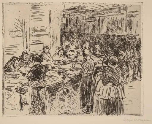 From the Jewish Quarter in Amsterdam: Fishmarket on the Street Corner, by Max Liebermann, ink, 1908
