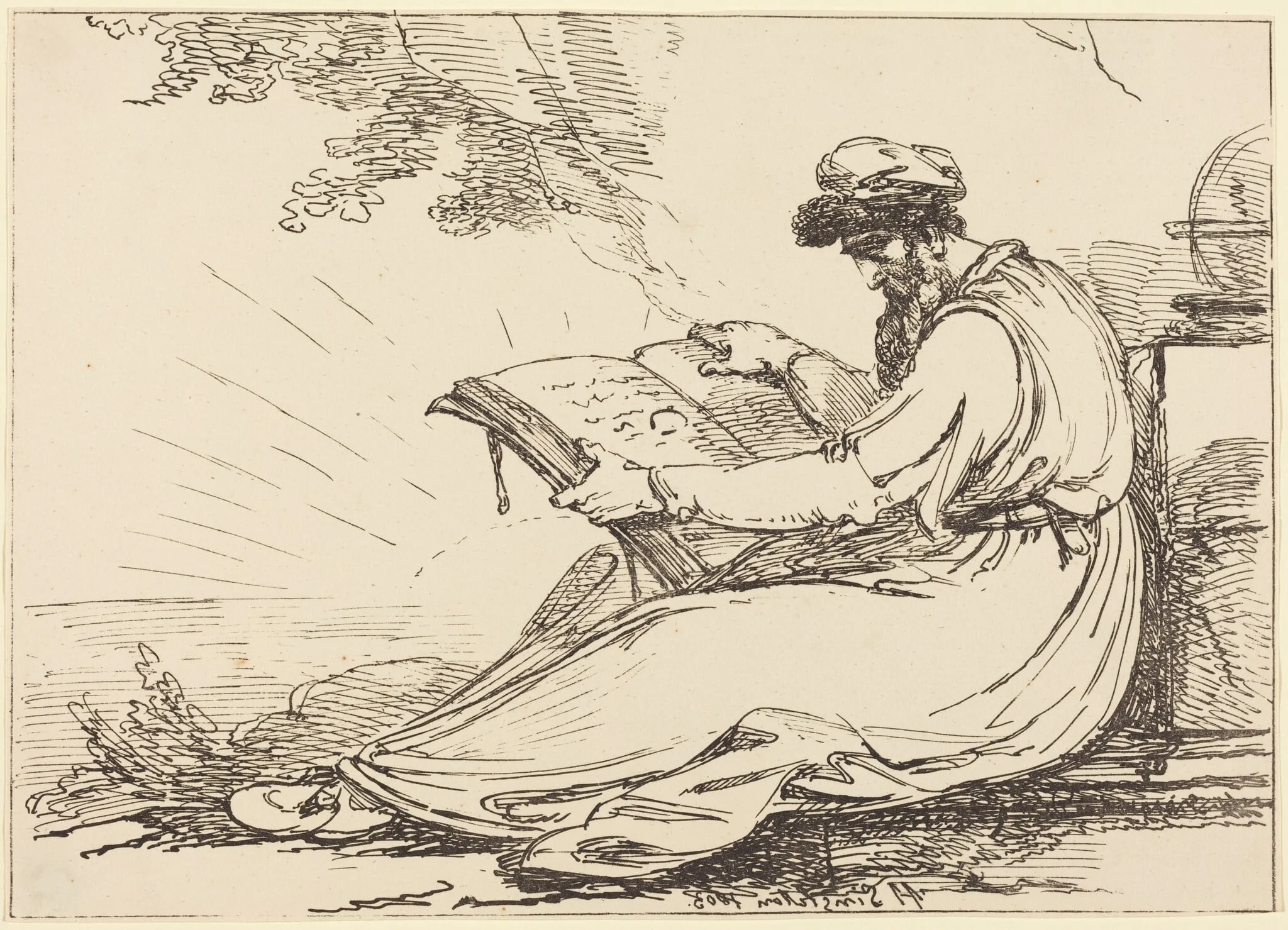 Oriental with Beard, Reading a Book, detail