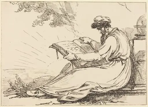 Oriental with Beard, Reading a Book, by Henry Singleton, ink, 1803