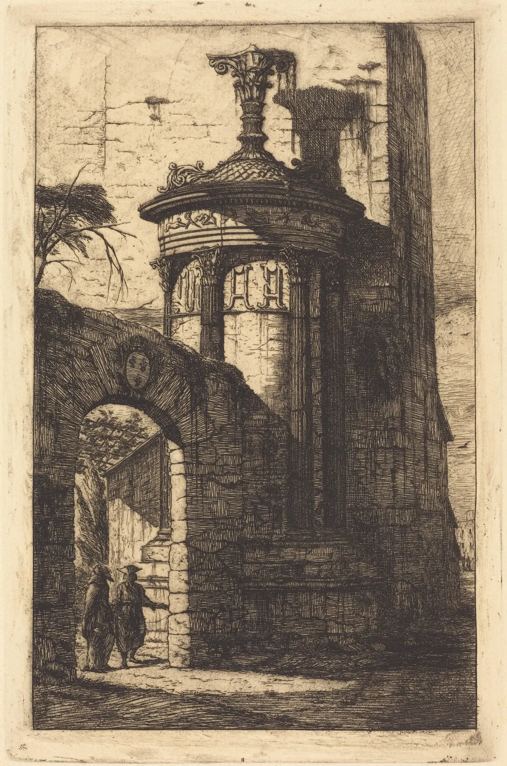 Entrée du Couvent des Capucins français à Athenes (Entrance to the French Capuchin Convent at Athens), by Charles Meryon, ink, 1854