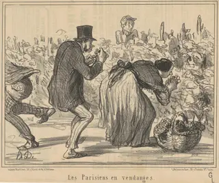 Les parisiens en vendages, by Honoré Daumier, ink, 1857
