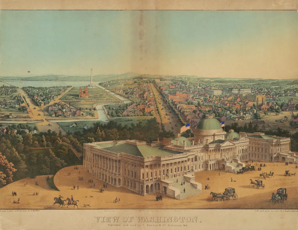 View of Washington, by Sachse Edward, watercolor, 1852