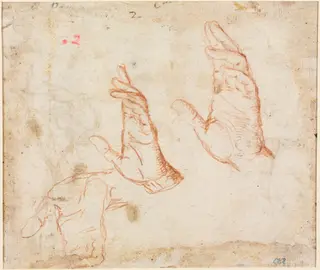 Study of Hands (verso), by Camillo Procaccini, 1590