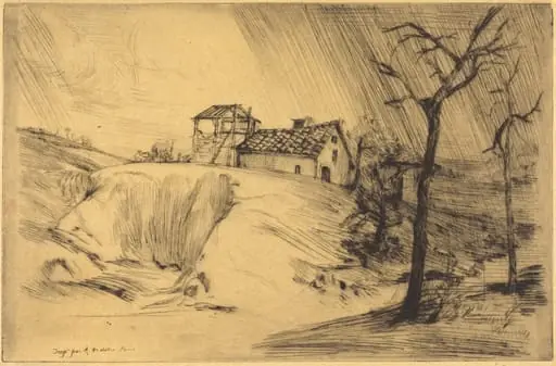Brick-works (La Briqueterie), by Alphonse Legros, ink, 1874