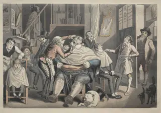 A Barber's Shop, by Thomas Rowlandson, 1801