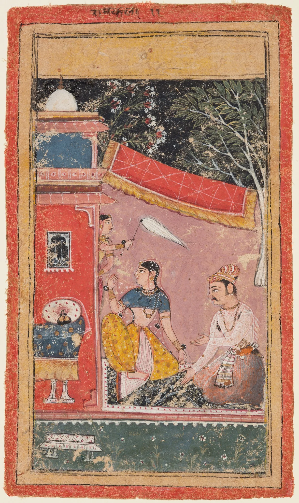 Lovers on a Terrace: Ramakali Ragini of Hindol, from a Bundi Ragamala, detail
